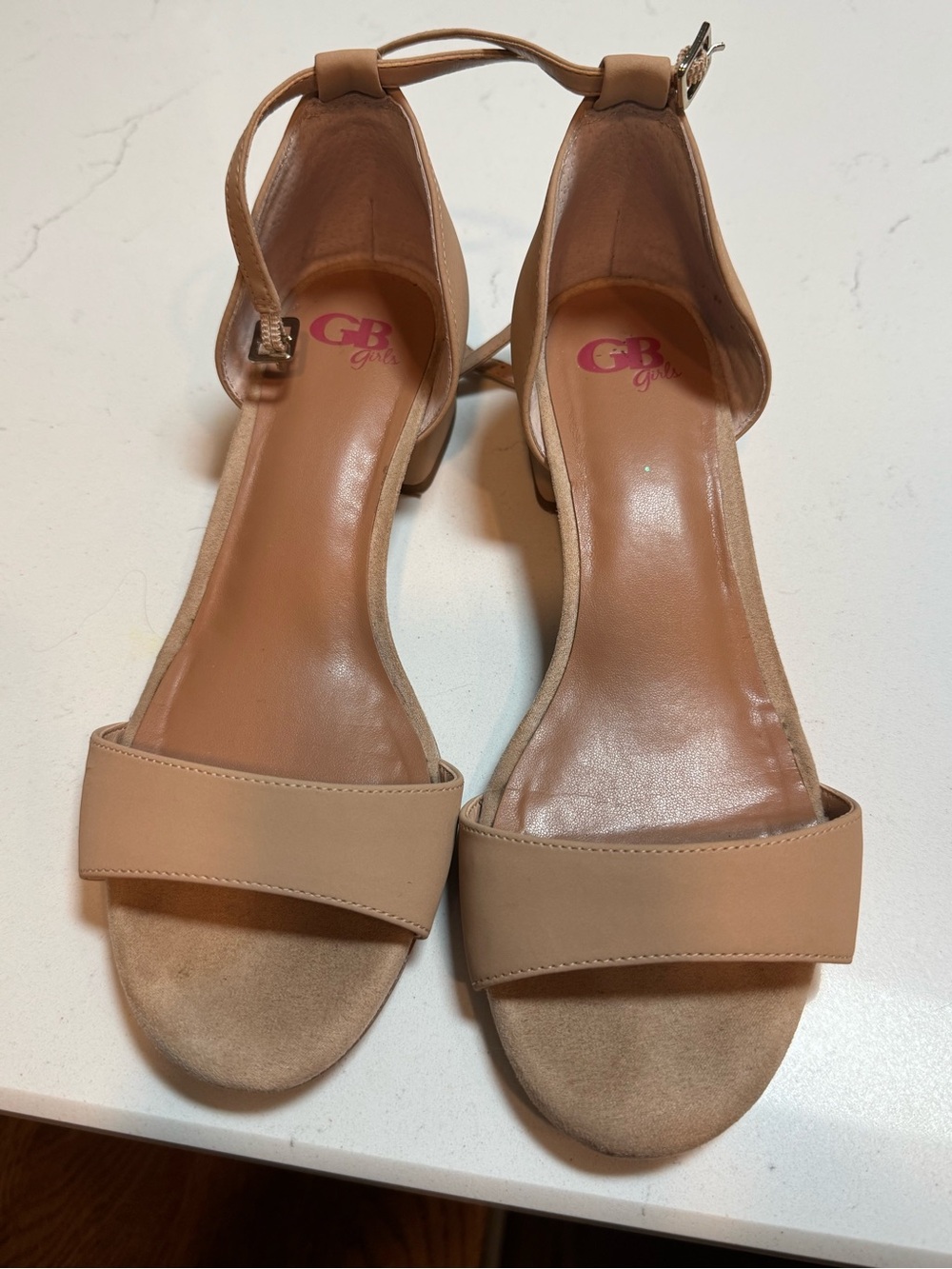 Gianni Bini Girls Nude Tan Ankle-Strap Block Heel Sandals